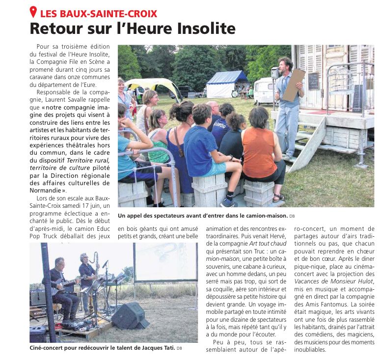Festival "L'heure insolite" Paris Normandie Article de presse juin 2023