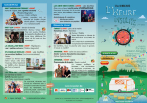 Dépliant programme du festival "L'heure insolite 2025" du lundi 12 au 18 mai 2025. Page 1